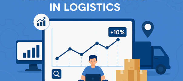 Animated illustration showing demand forecasting in logistics using predictive analytics and real-time data insights